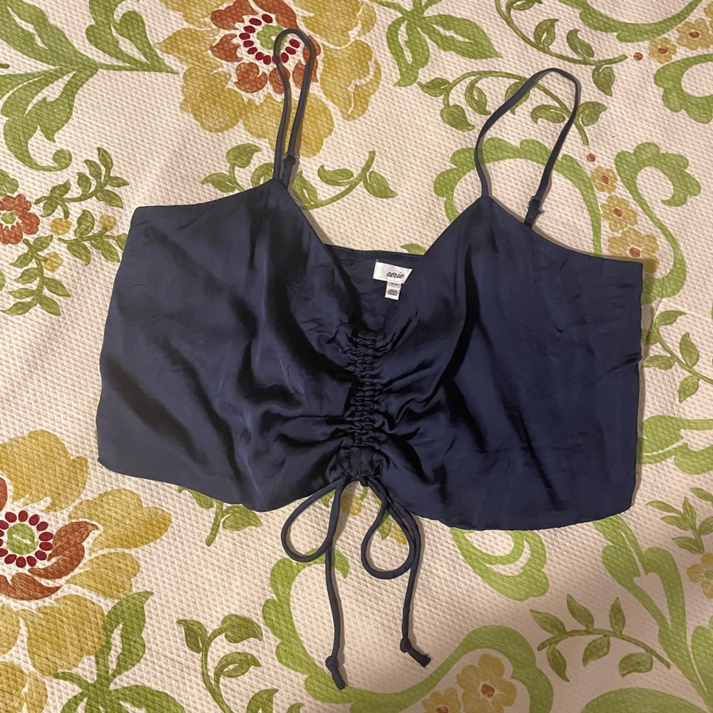 aerie navy satin adjustable string tank top